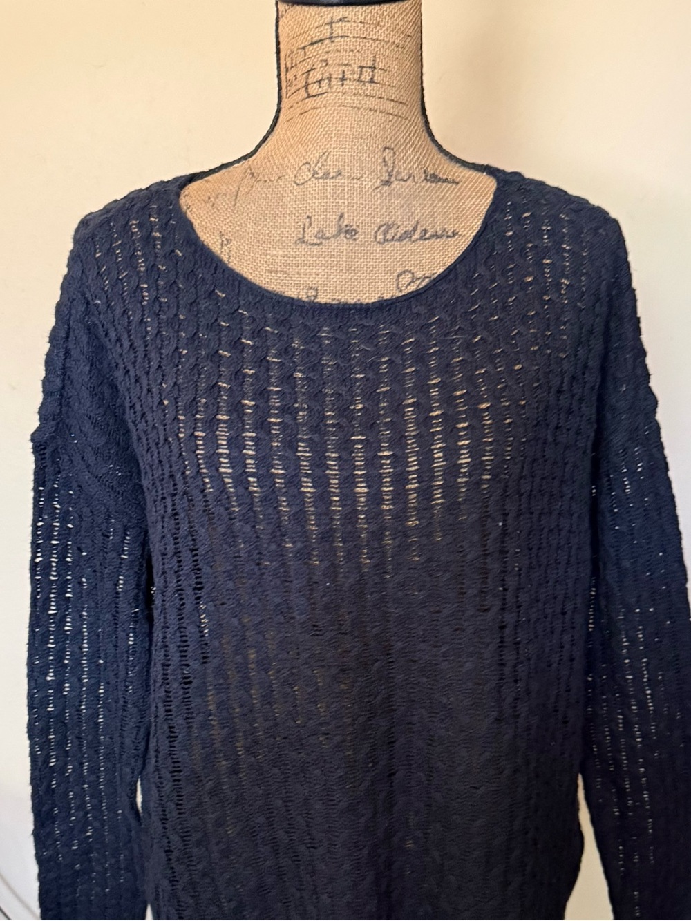 Navy Open-Knit Women’s Sweater - Lightweight Long Sleeve